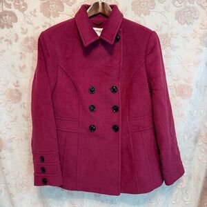 St. John’s Bay Coat Womans Large Dark Pink Wool Cashmere Blend Double Breasted